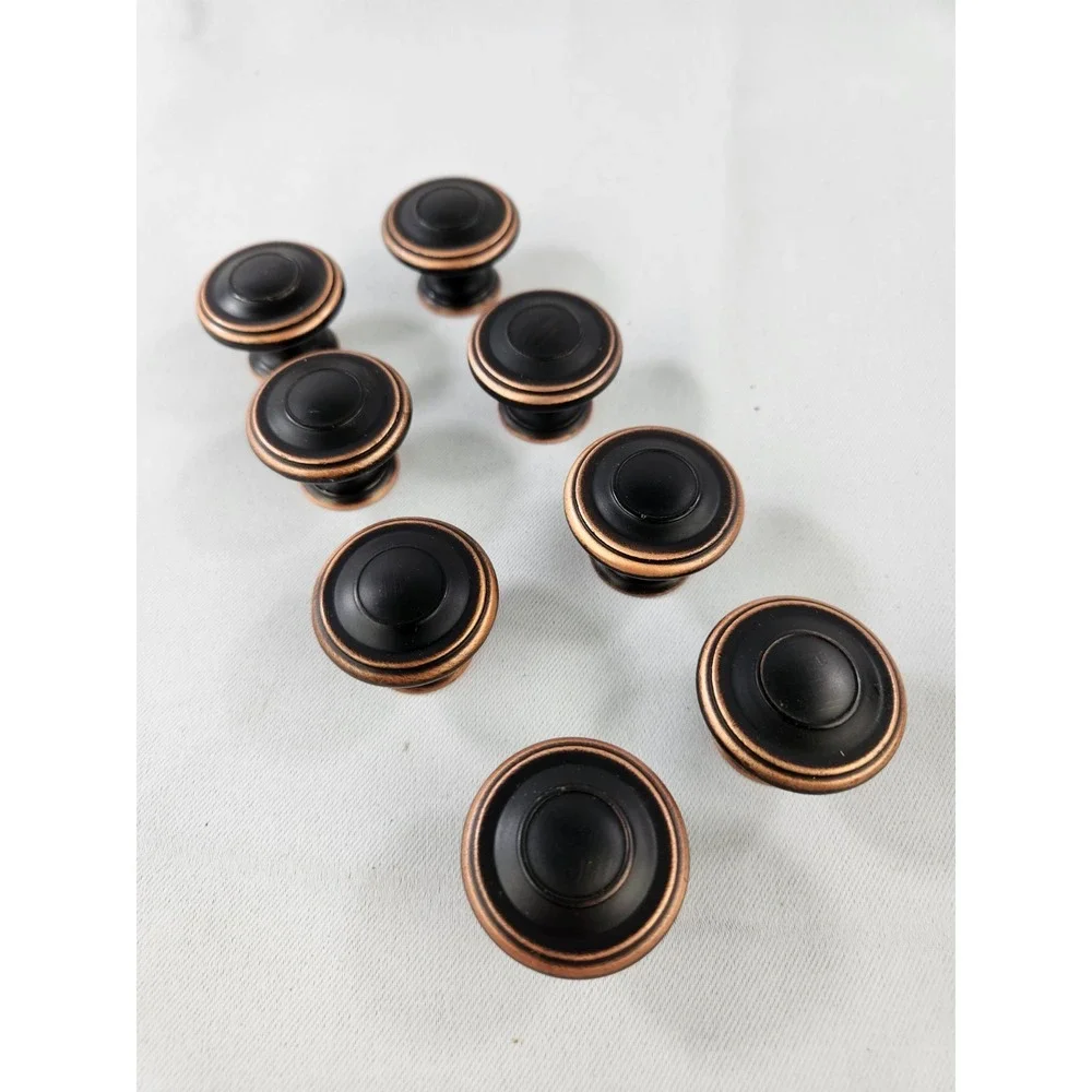 Lot of 8 Bronze Black Copper Round Metal Drawer Cabinet Dresser Desk Knob Pulls